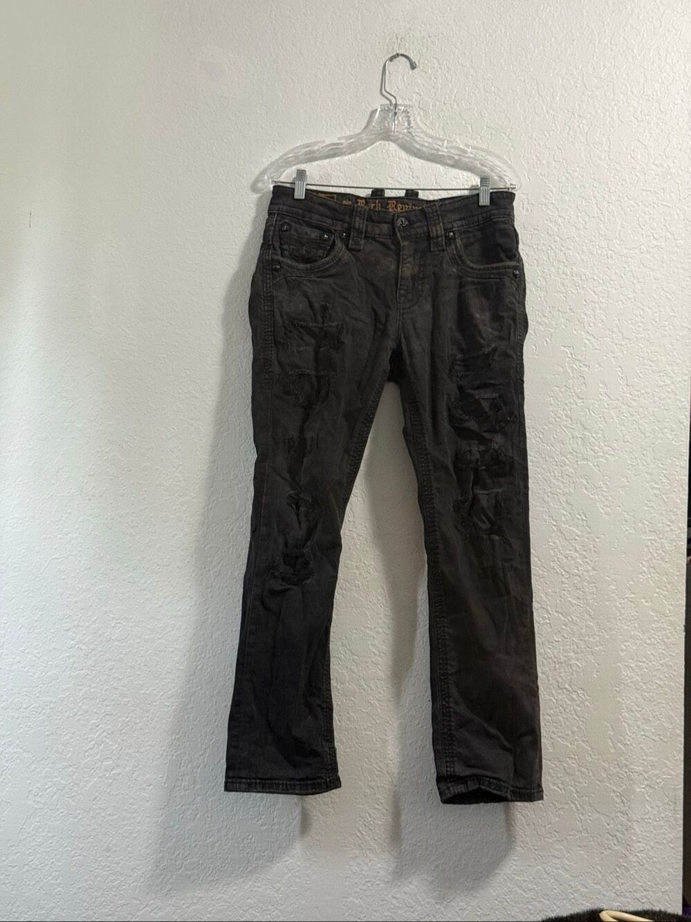 Rock Revival Kamryn straight Faded Black Inserts Distressed jeans 30x28